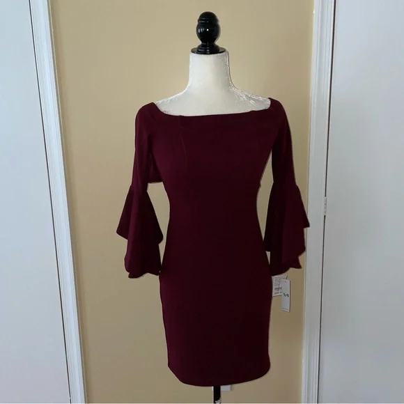 Teeze Me Bell Sleeve Dress in Burgundy - Picture 5 of 7